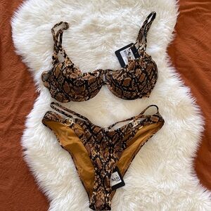 Honey Birdette Capri Bronze Python Snakeskin Print Bikini Set 36C medium NWT